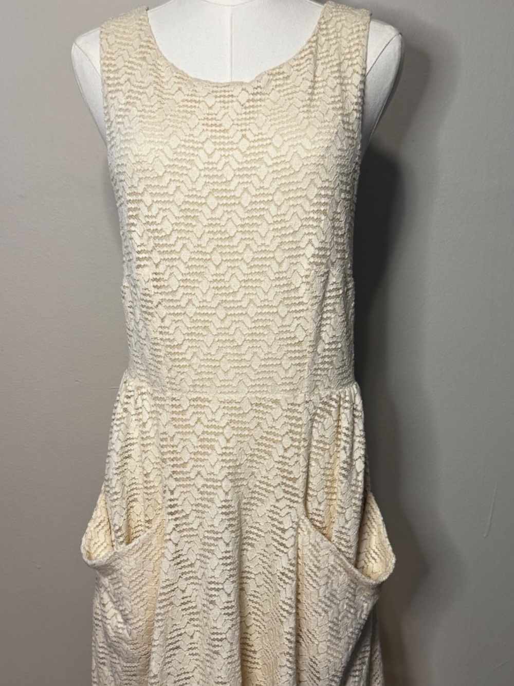Free People Cream Textured Sleeveless Pocket Dress